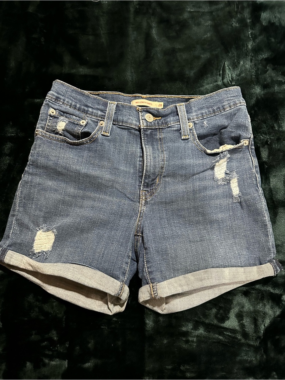 Levi's Women's Distressed Dark Blue Denim Shorts
